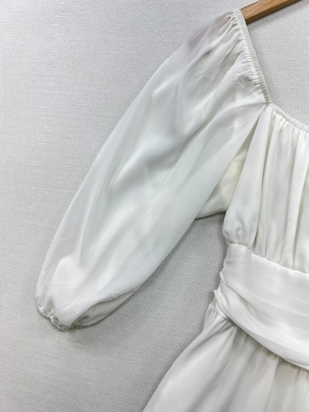 Women's Square Neck Mini Dress Puff Sleeve Size L White Smocked Tie Back - Picture 6 of 12